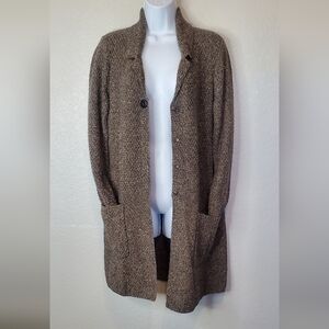 J Jill Melange Space Brown Duster Cardigan Tweed Kint Sweater Size Small Cotton